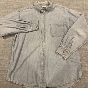 Vintage J Crew Denim Button Down Shirt Light Wash Cotton Mens L USA